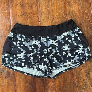 Athleta Ready Set Go Leopard Print Black and White Running Shorts